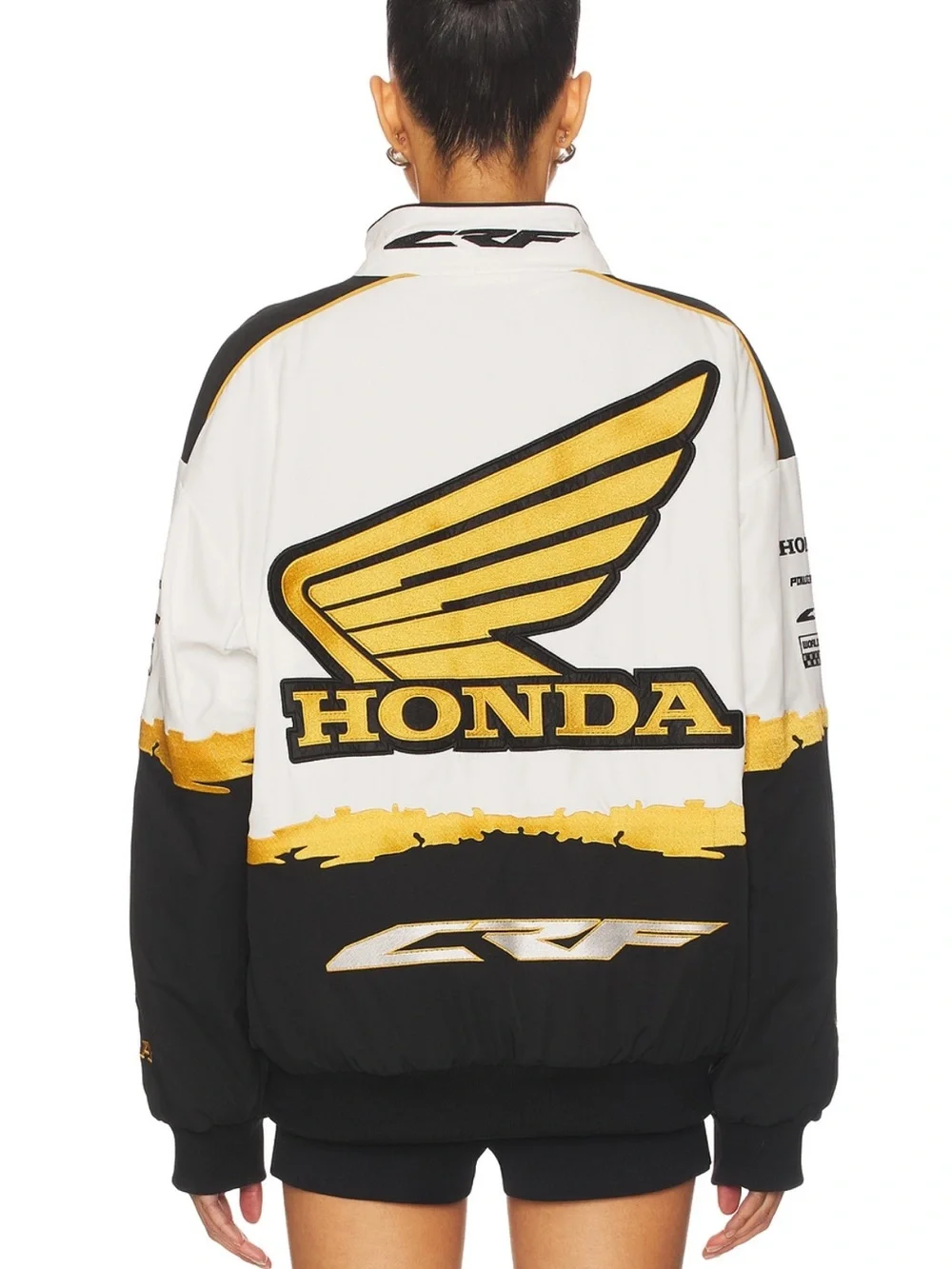 REVOLVE Honda White, Black & Gold Racing Bomber Jacket